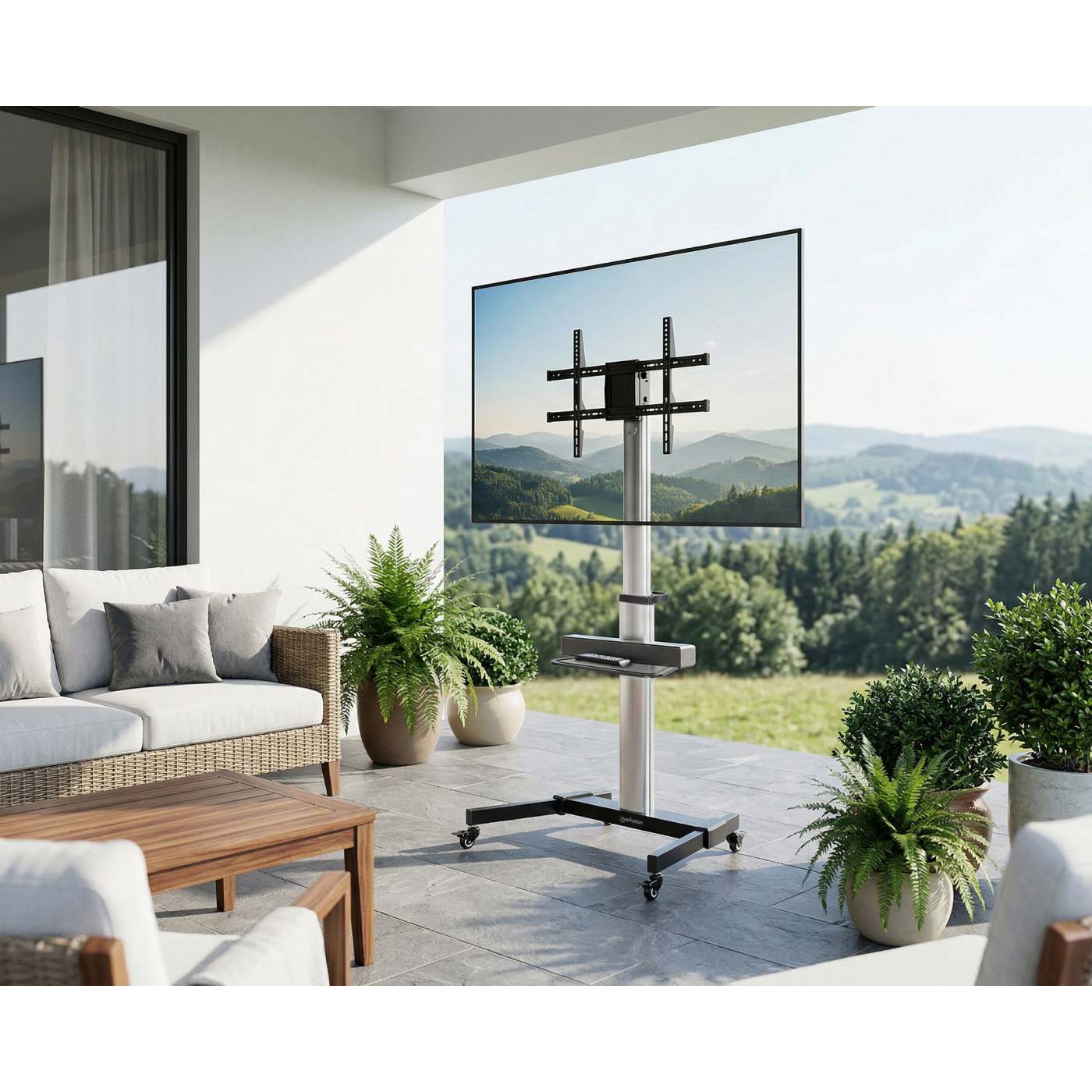 Multimedia TV-Ständer auf Rollen für 37 bis 86 Zoll, neigbar, rotierbar und höhenverstellbar Image 15