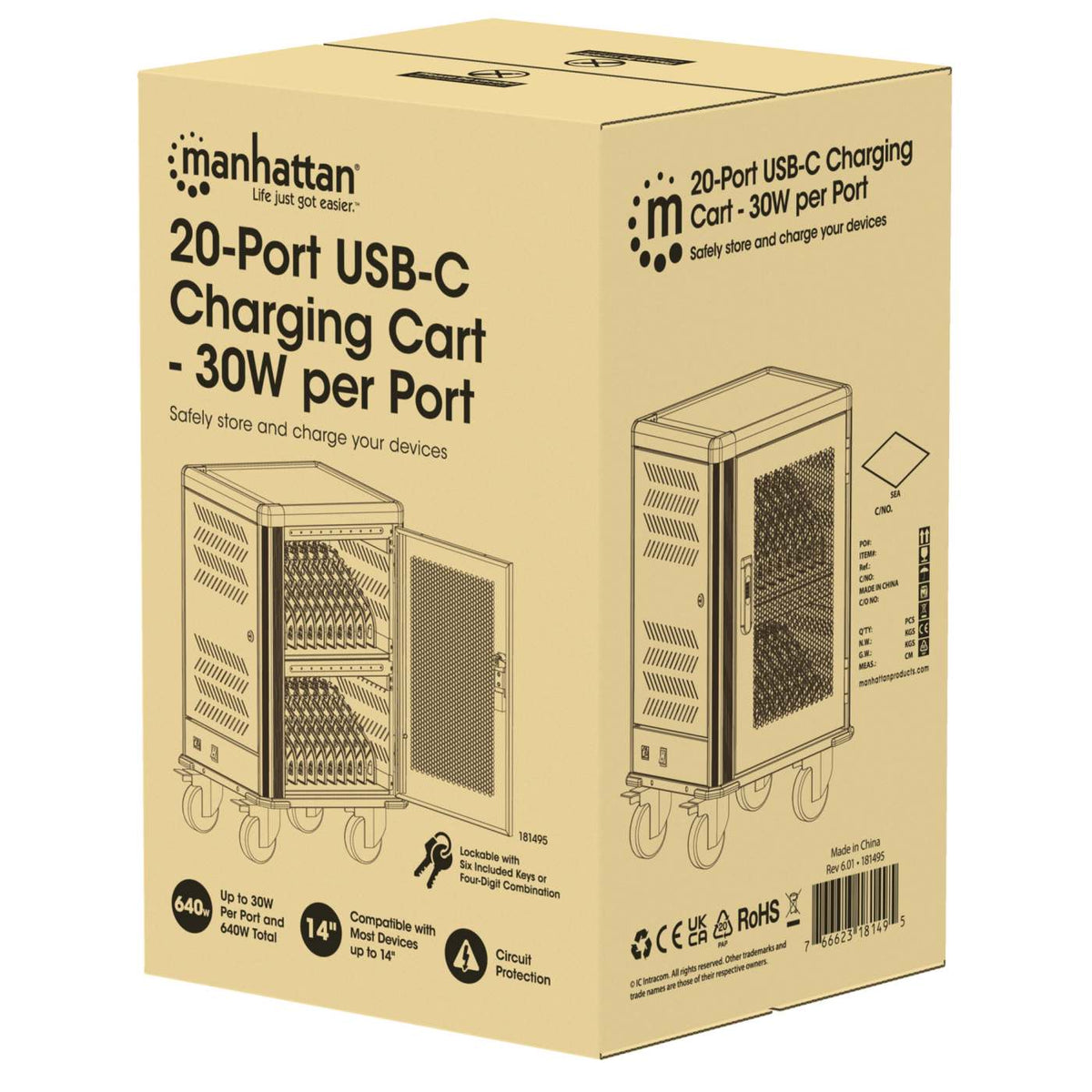 20-Port USB-C Ladeschrank auf Rollen - 30W pro Port Packaging Image 2