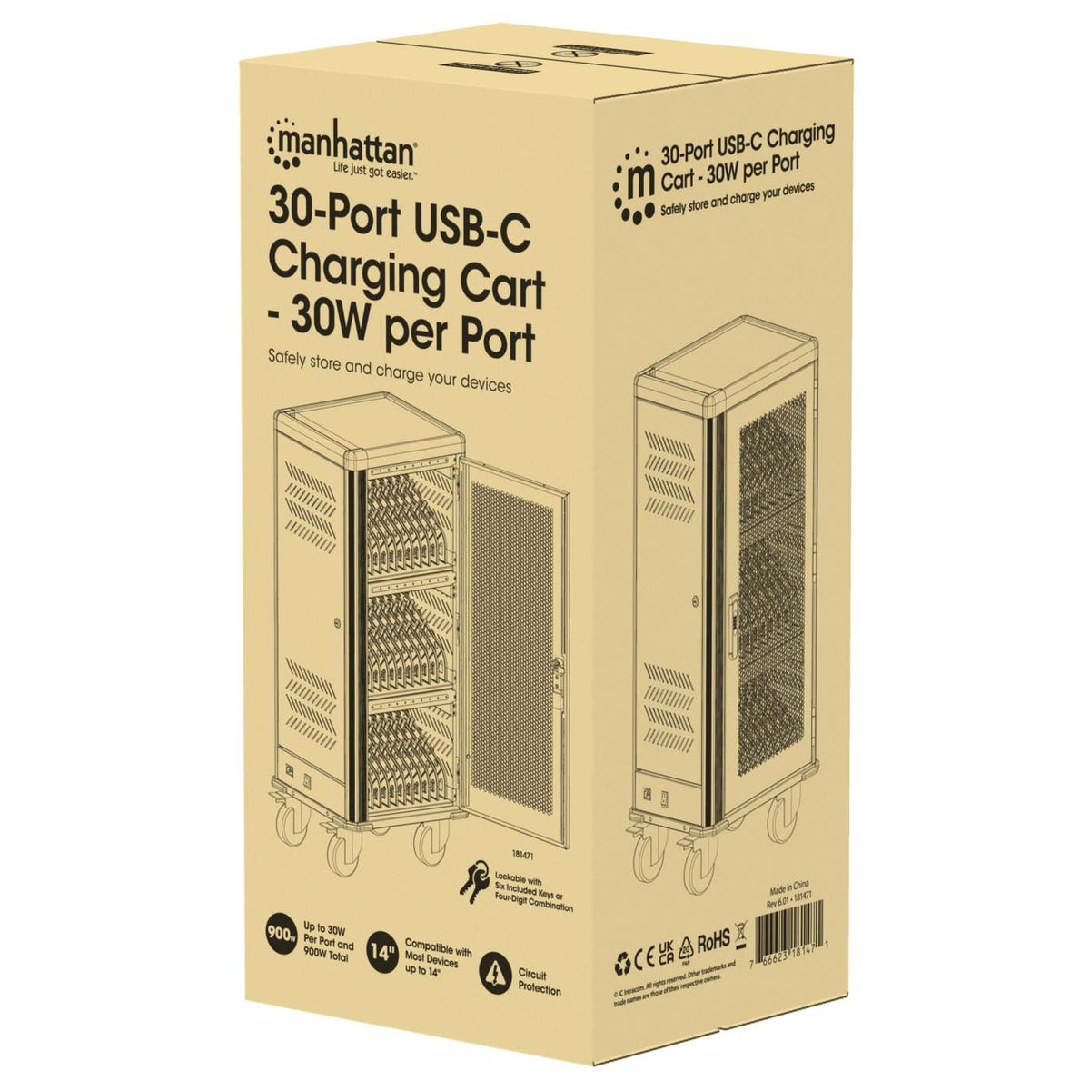 30-Port USB-C Ladeschrank auf Rollen - 30W pro Port Packaging Image 2