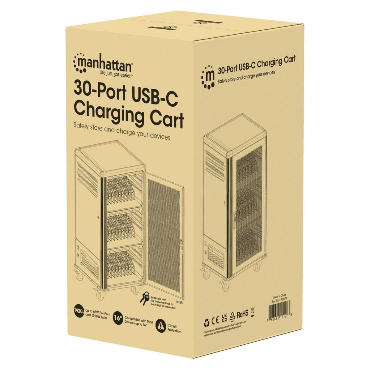 30-Port USB-C Ladeschrank auf Rollen - 65W pro Port Packaging Image 2
