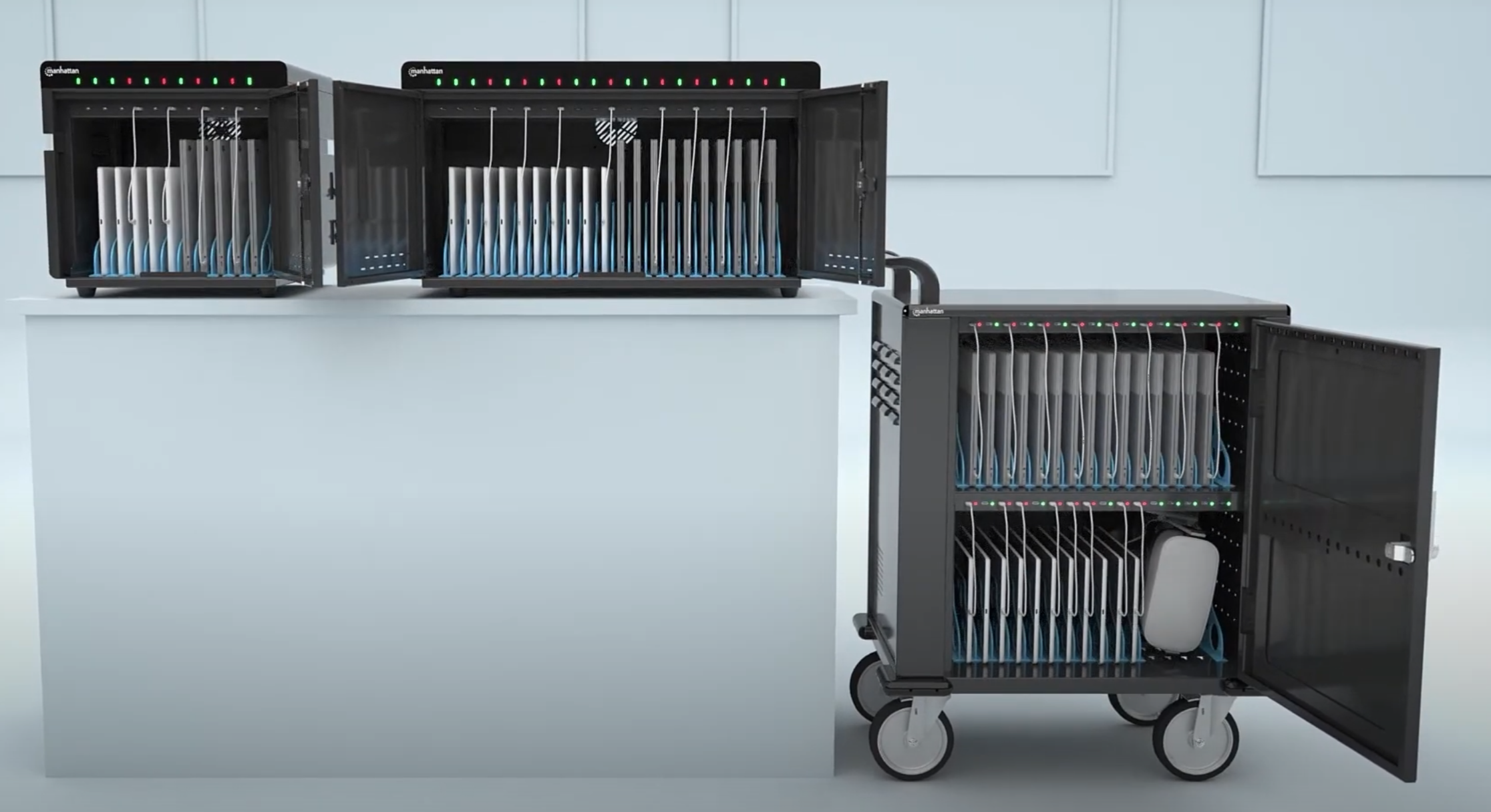 Video laden: Manhattan 10-Port, 20-Port und 32-Port USB-C Ladeschränke
