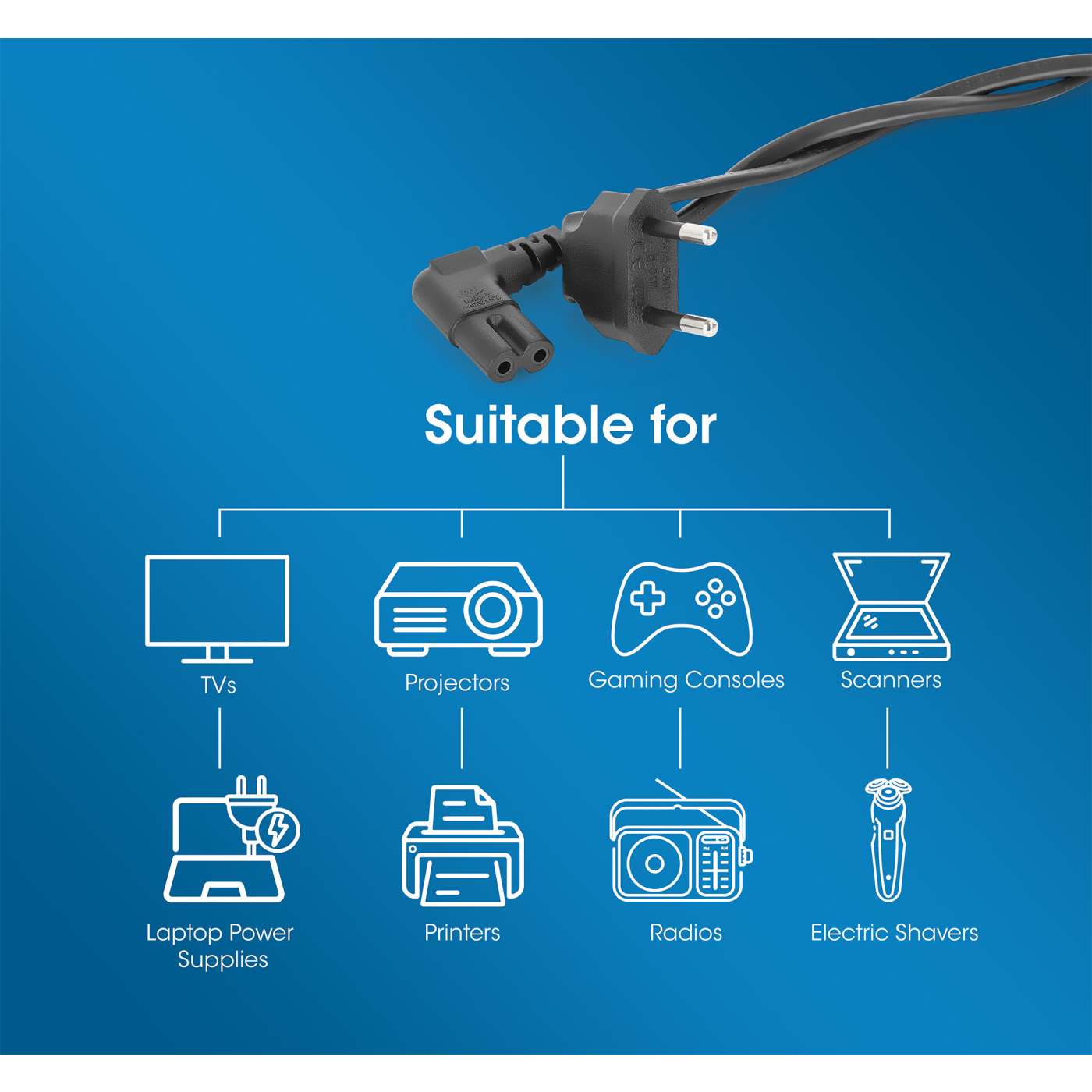 Stromkabel C7 auf EU CEE 7/16 mit Winkelsteckern, 3 m Image 7