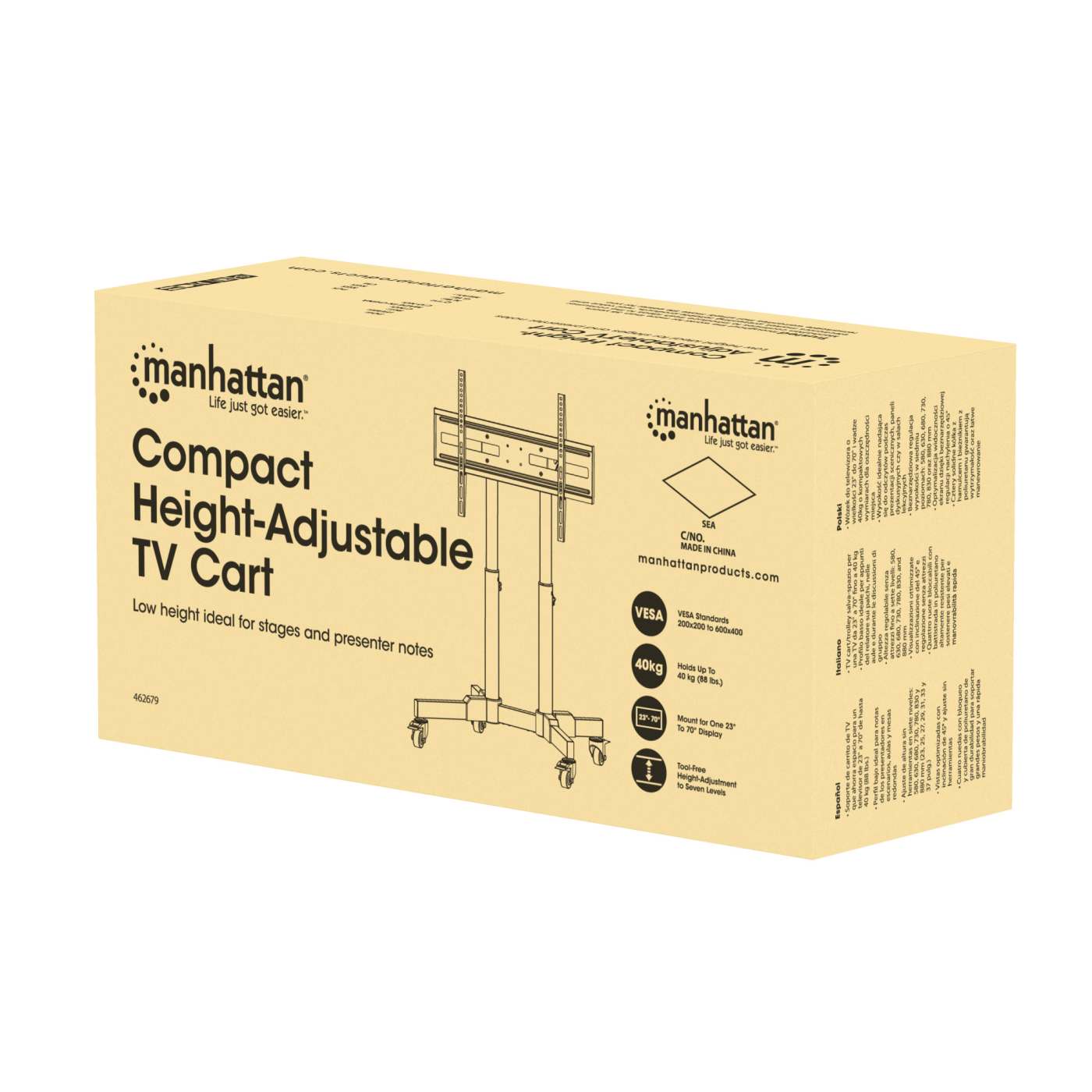 Kompakter TV-Ständer auf Rollen für 23 bis 70 Zoll, neigbar und höhenverstellbar Packaging Image 2