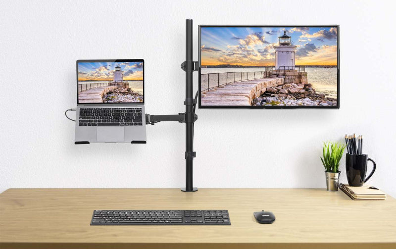 MANHATTAN Tischhalterung mit Monitorarm und Laptophalterung für ergonomische Arbeitsplätze