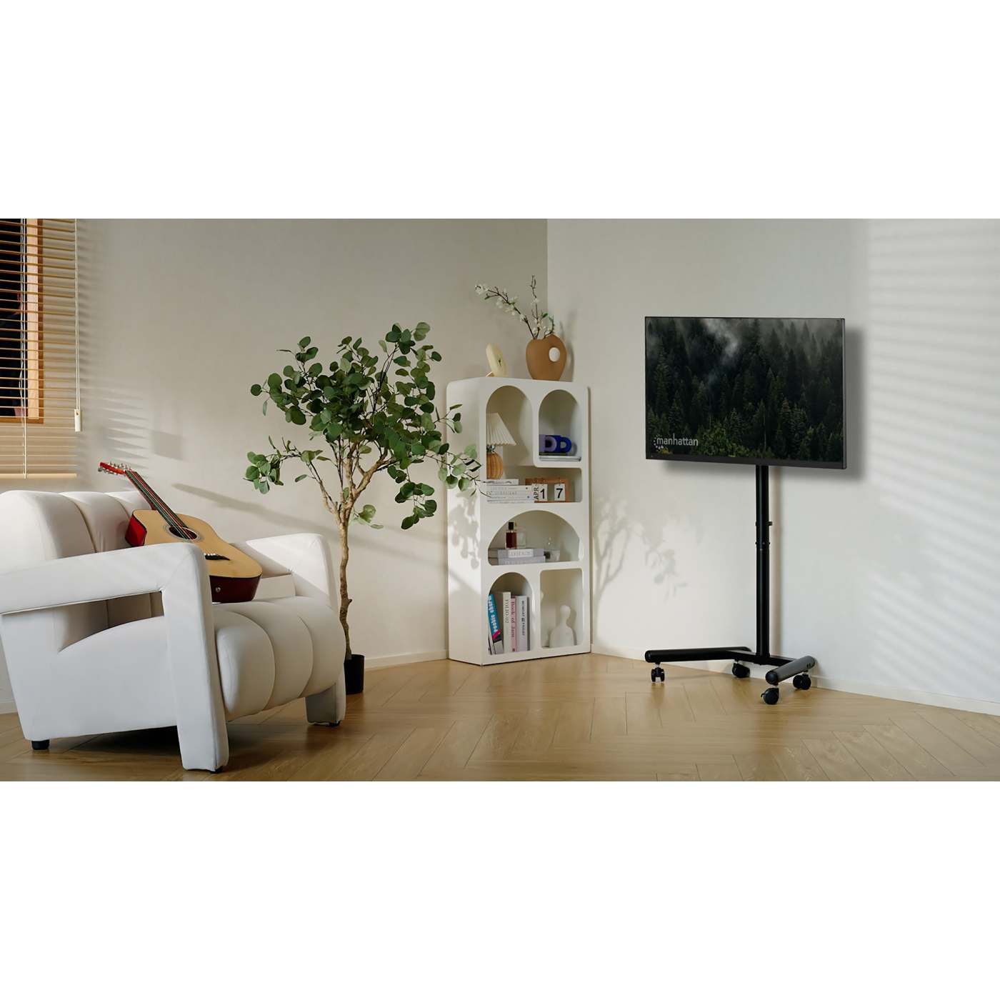 Kompakter TV- und Monitorständer auf Rollen für 13 bis 50 Zoll, neigbar und höhenverstellbar Image 9