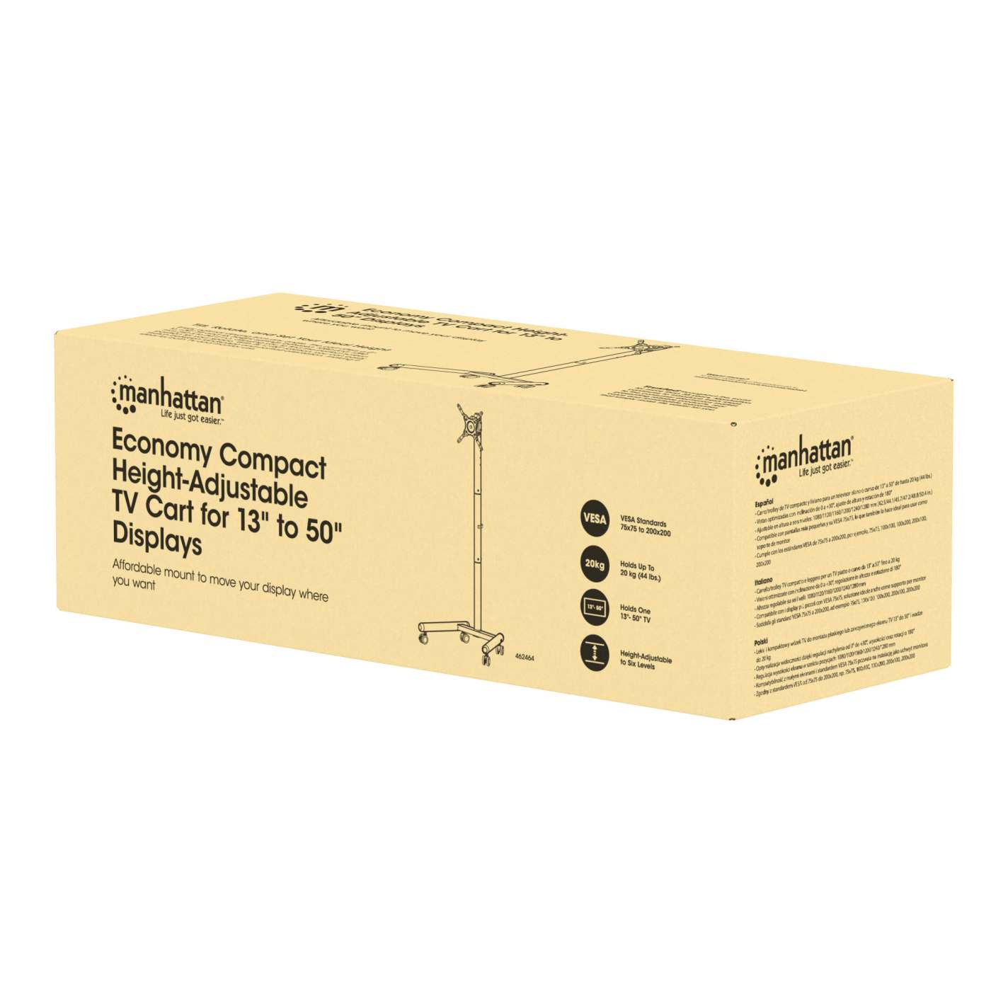 Kompakter TV- und Monitorständer auf Rollen für 13 bis 50 Zoll, neigbar und höhenverstellbar Packaging Image 2