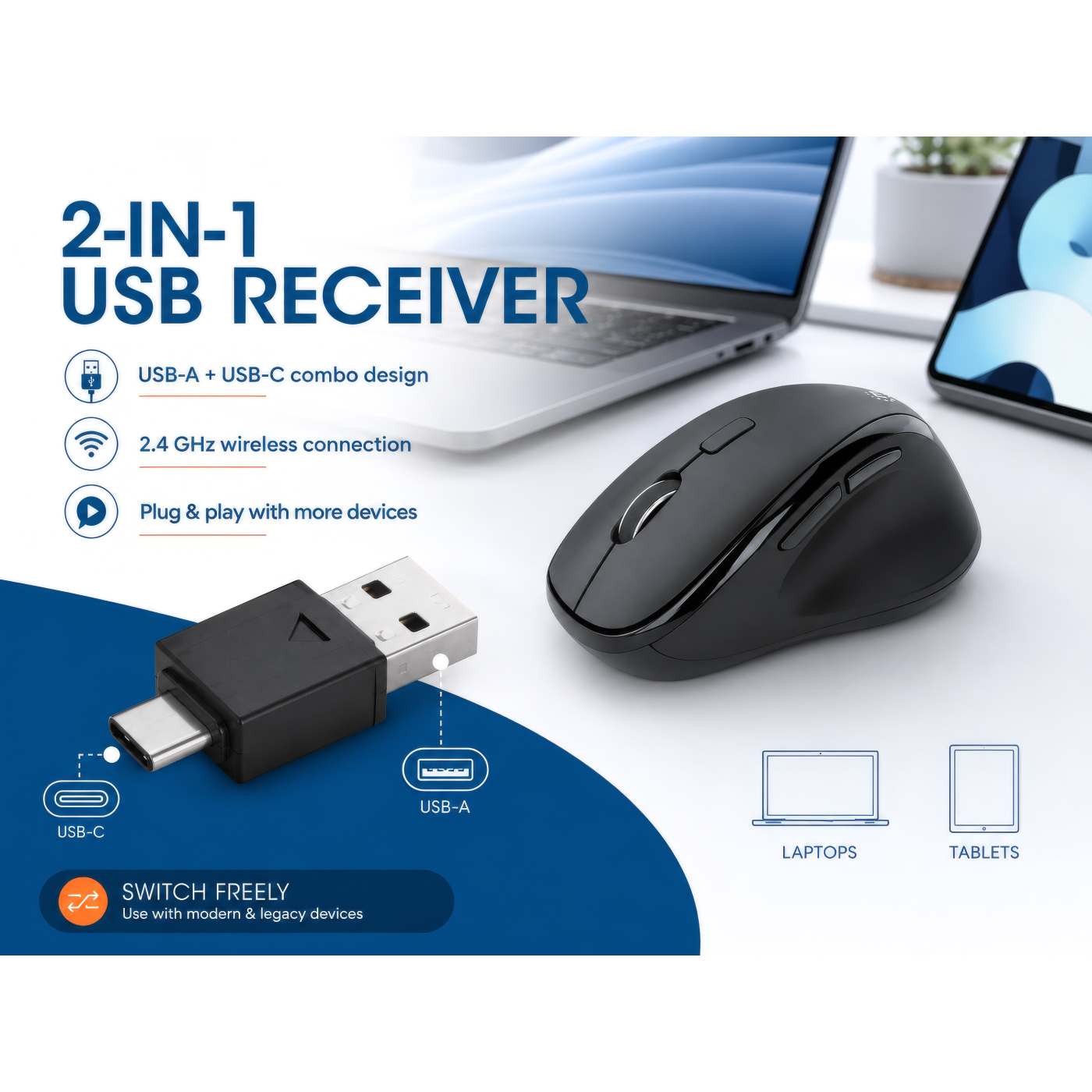 Ergonomische Kabellose Maus mit 2-in-1 USB-Empfänger Image 10