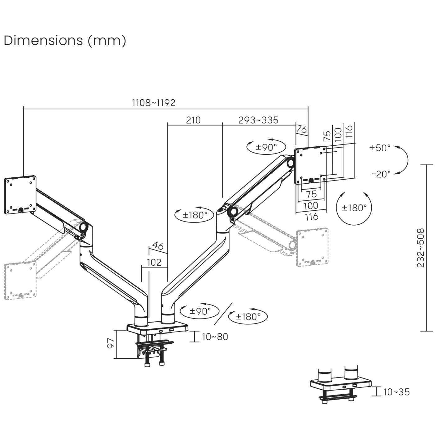 Tischhalterung für zwei Monitore von 17 bis 45 Zoll Image 12