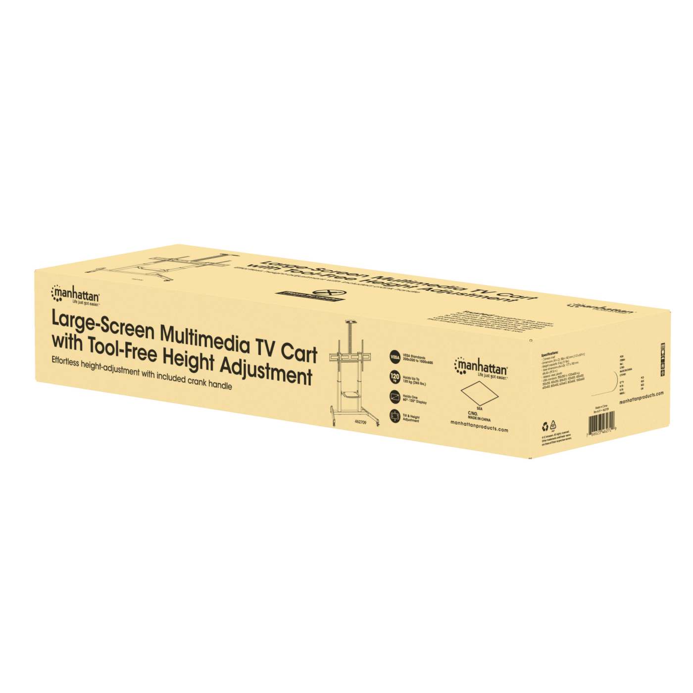 Multimedia TV-Ständer auf Rollen für 60 bis 120 Zoll, neigbar und höhenverstellbar Packaging Image 2