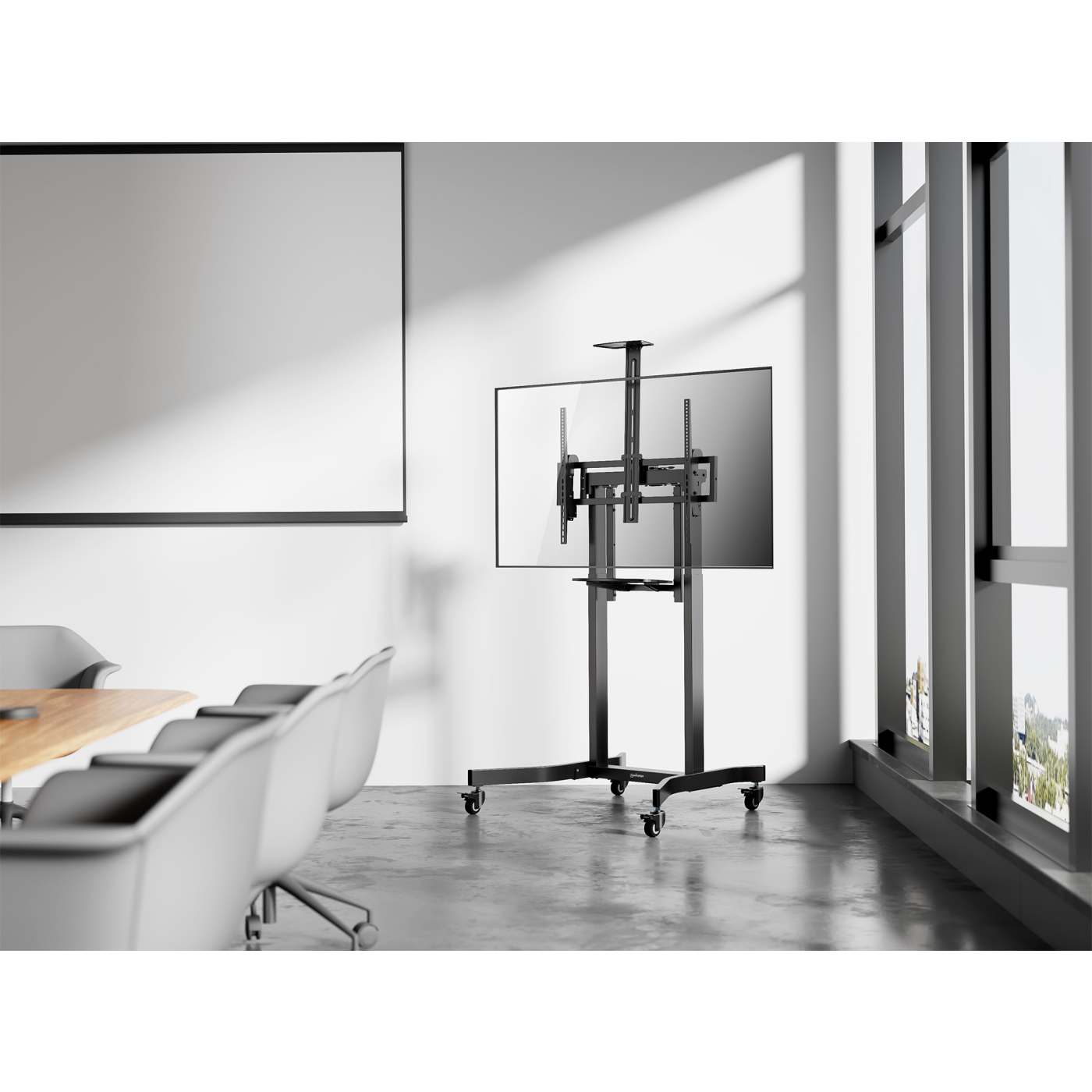 Motorisierter Multimedia TV-Ständer auf Rollen für 55 bis 100 Zoll, elektrisch höhenverstellbar Image 2