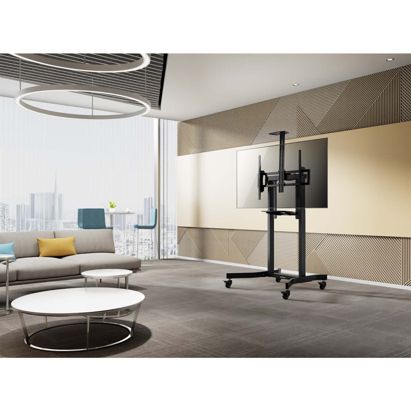 Motorisierter Multimedia TV-Ständer auf Rollen für 55 bis 100 Zoll, elektrisch höhenverstellbar Image 6