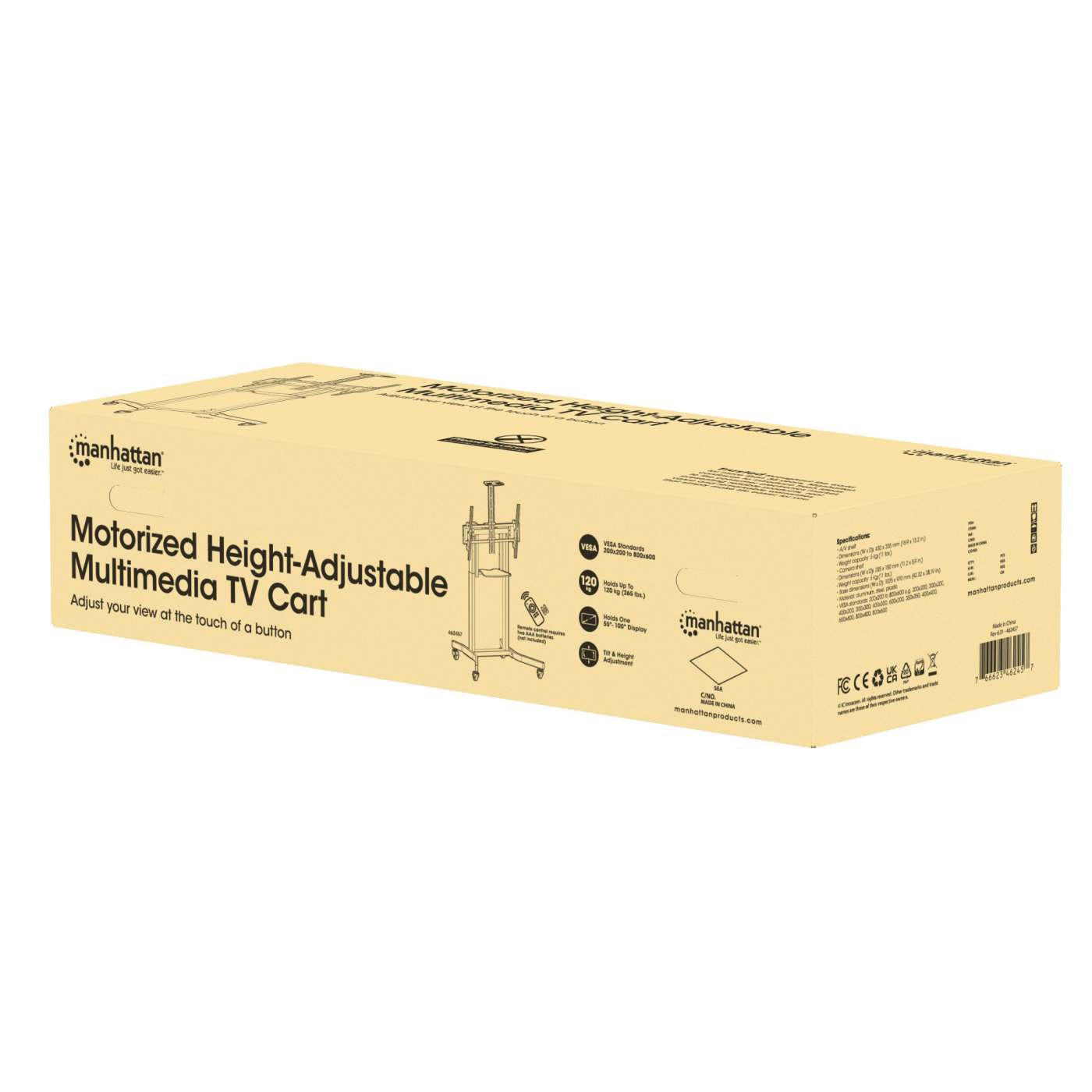 Motorisierter Multimedia TV-Ständer auf Rollen für 55 bis 100 Zoll, elektrisch höhenverstellbar Packaging Image 2