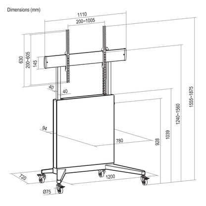 TV-Ständer auf Rollen, höhenverstellbar mit werkzeuglosem Lift&Lock-System, für 50 bis 100 Zoll Image 14