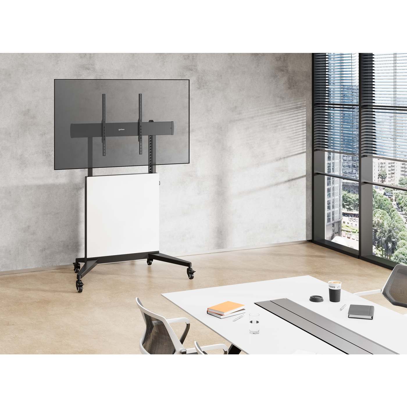 TV-Ständer auf Rollen, höhenverstellbar mit werkzeuglosem Lift&Lock-System, für 50 bis 100 Zoll Image 2