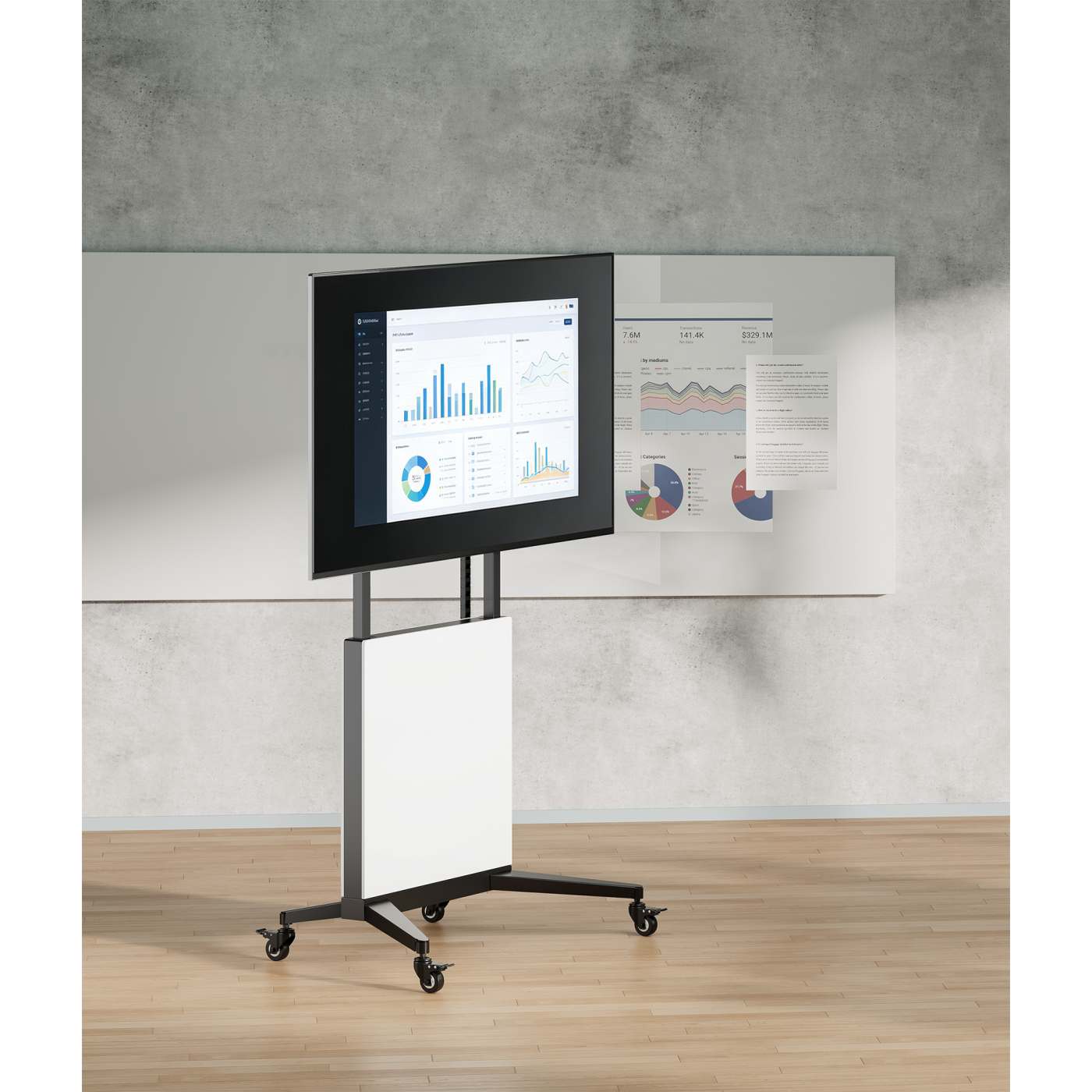 TV-Ständer auf Rollen, höhenverstellbar mit werkzeuglosem Lift&Lock-System, für 50 bis 100 Zoll Image 6
