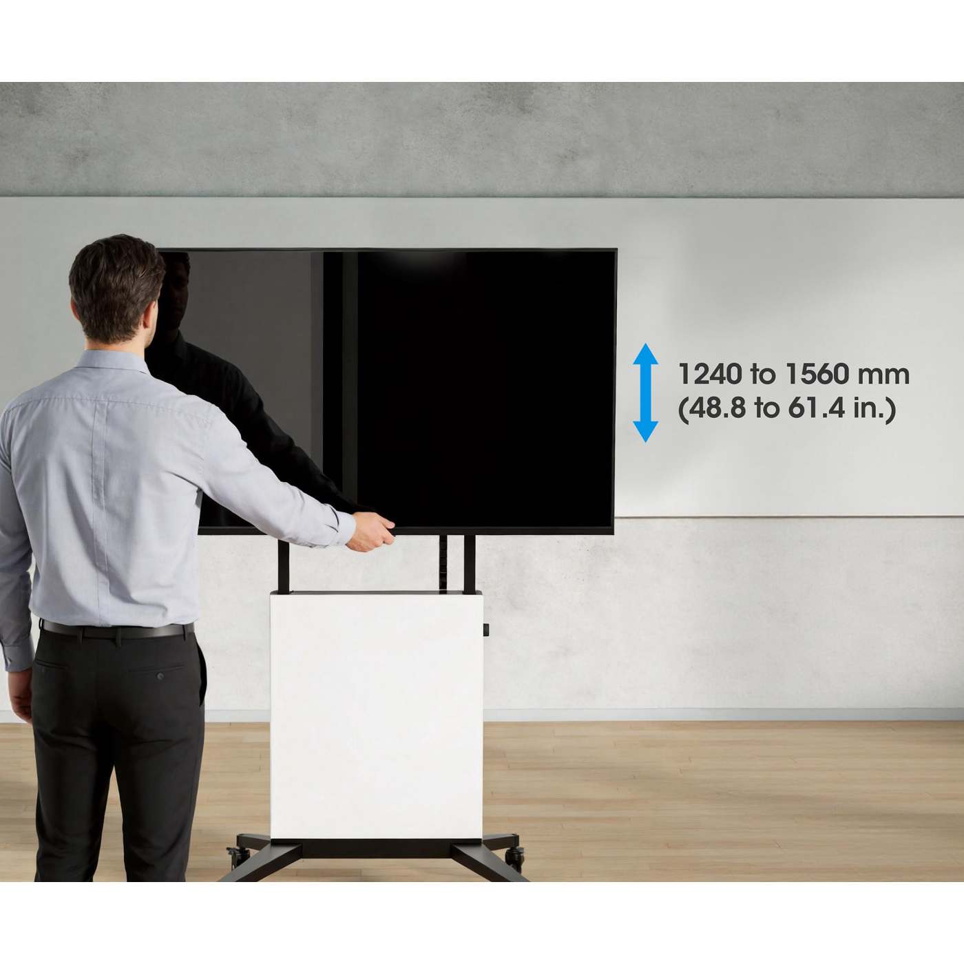 TV-Ständer auf Rollen, höhenverstellbar mit werkzeuglosem Lift&Lock-System, für 50 bis 100 Zoll Image 7