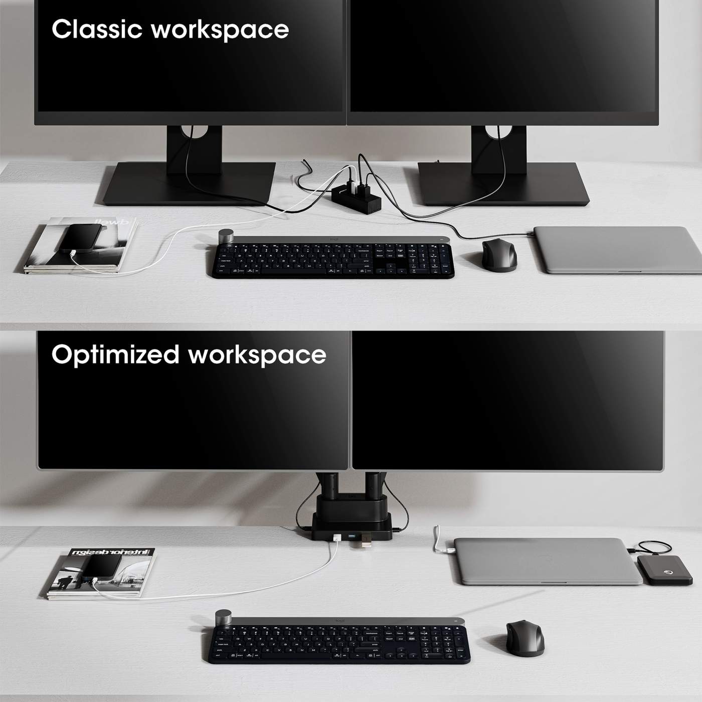 Aluminium-Tischhalterung mit Gasdruckfeder für zwei Monitore & 8-in-1-Dockingstation Image 10