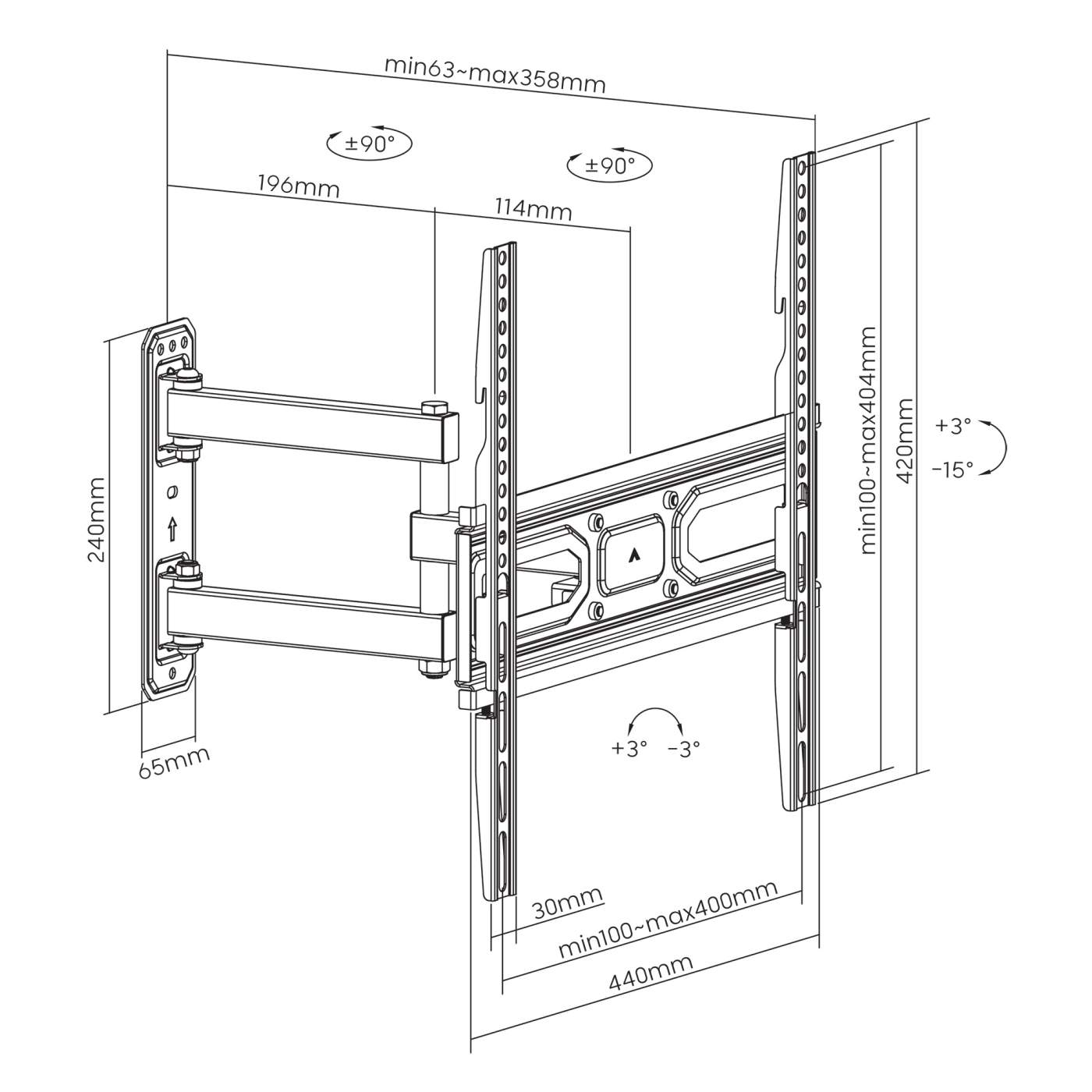 TV-Wandhalterung, neigbar, schwenkbar und horizontal nachjustierbar Image 9