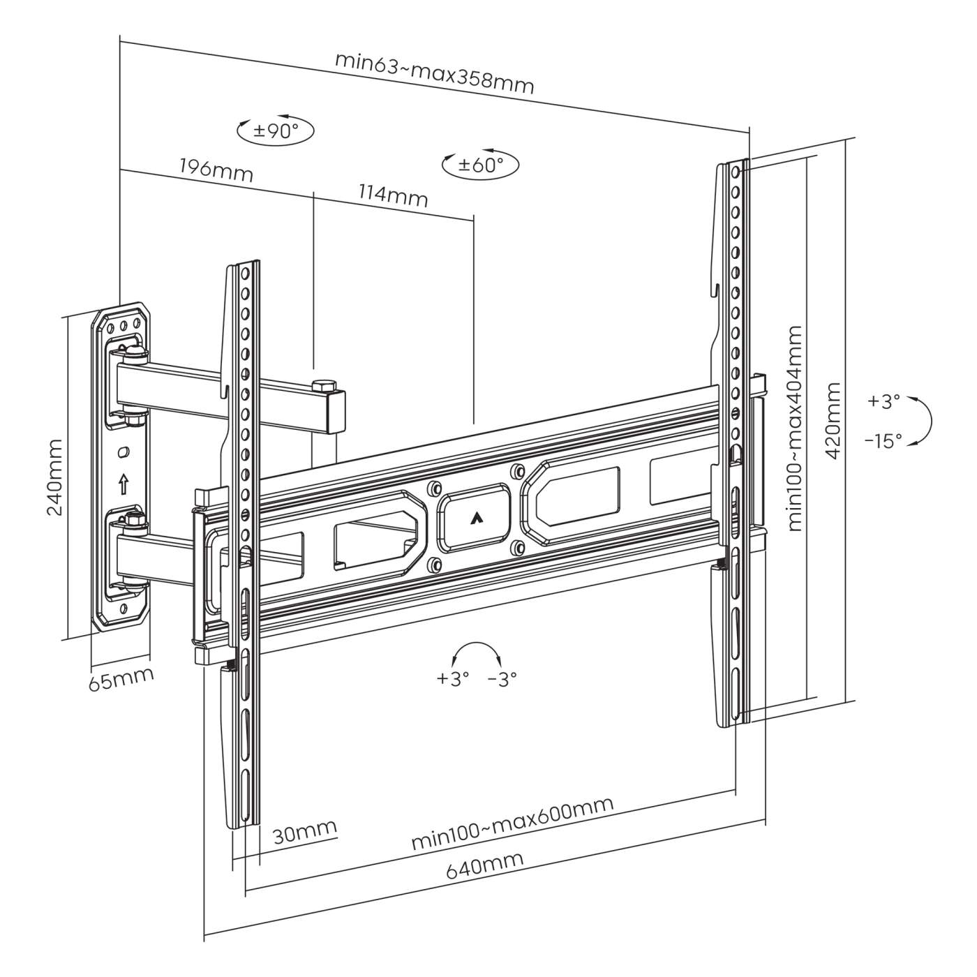 TV-Wandhalterung, neigbar, schwenkbar und horizontal nachjustierbar Image 9