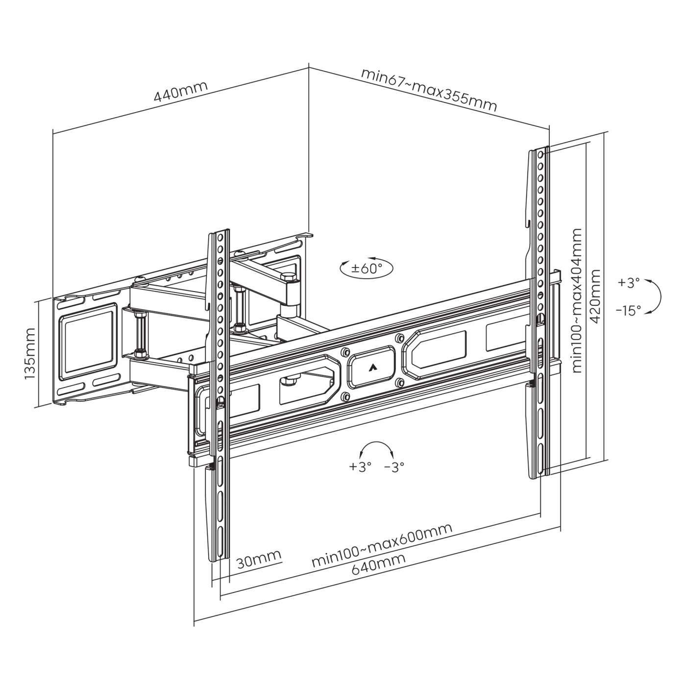 TV-Wandhalterung, neigbar, schwenkbar und horizontal nachjustierbar Image 11