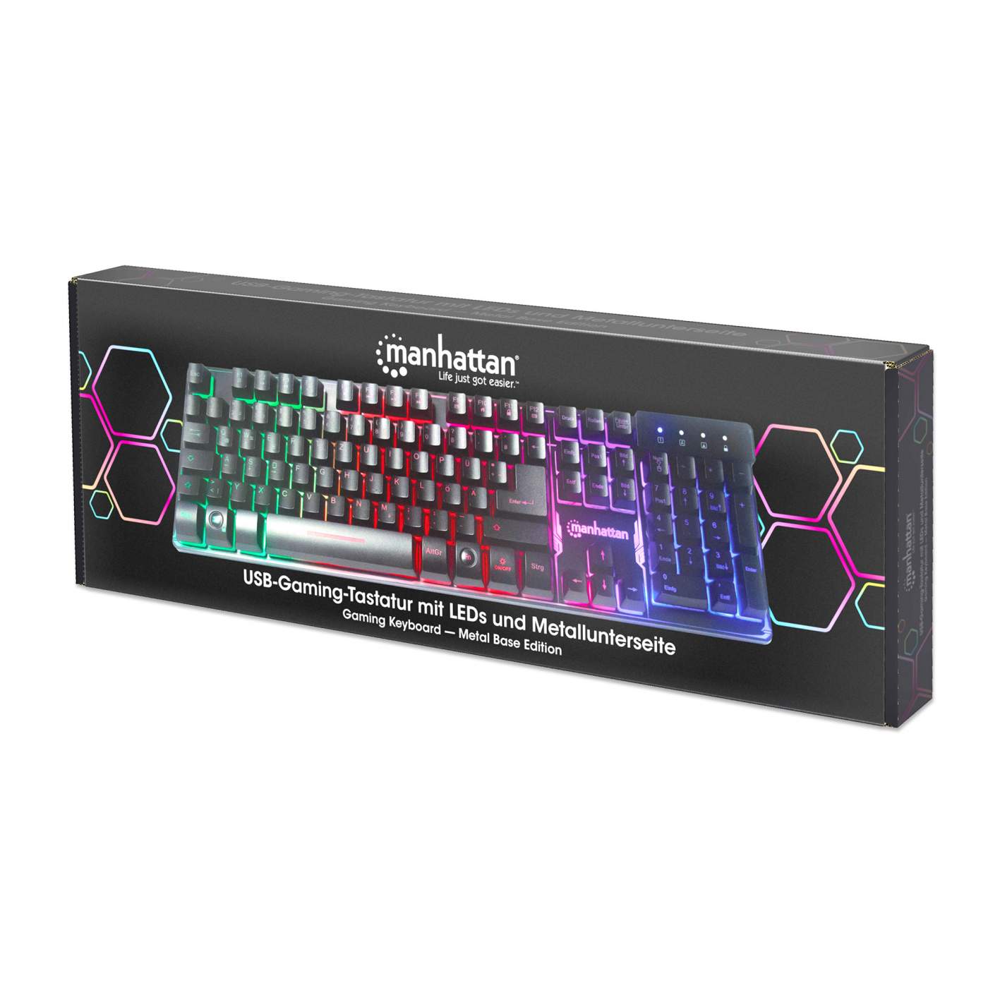 USB-Gaming-Tastatur mit LEDs und Metallunterseite Packaging Image 2