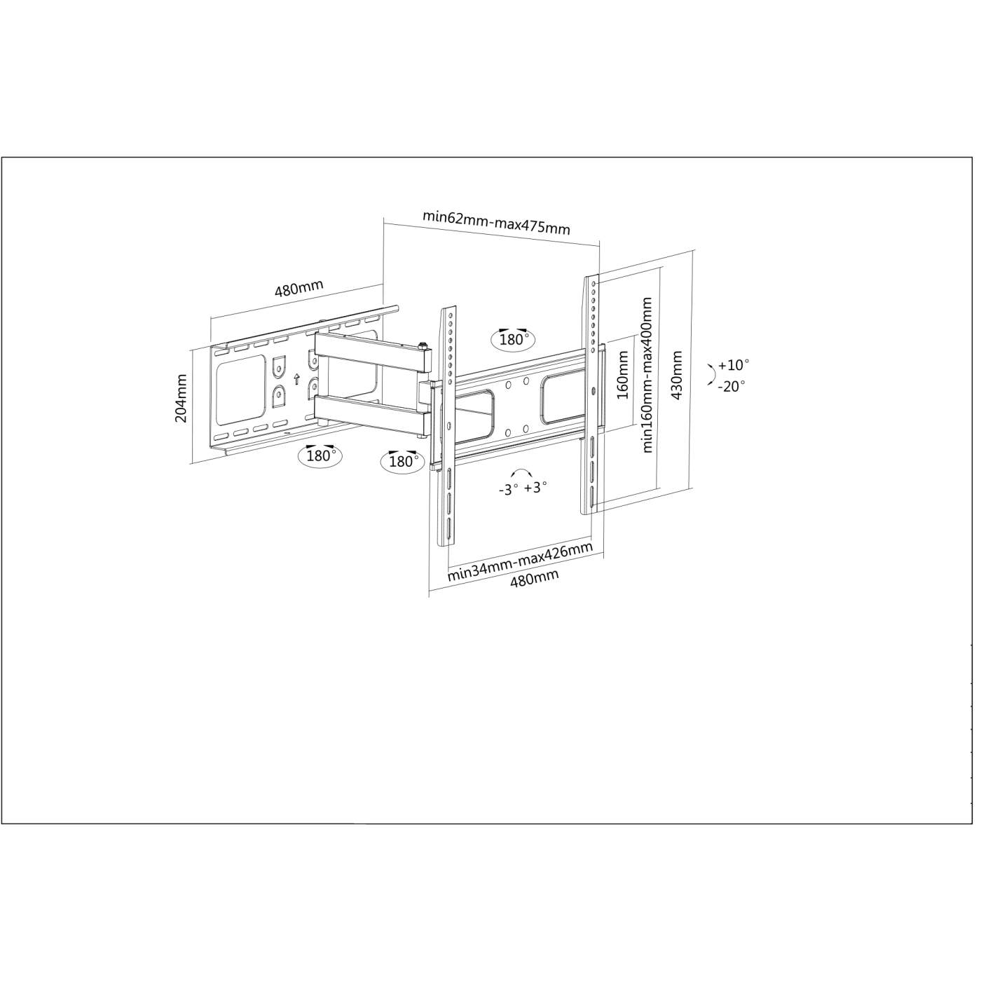 Universal TV-Wandhalterung, neig- und schwenkbar Image 5