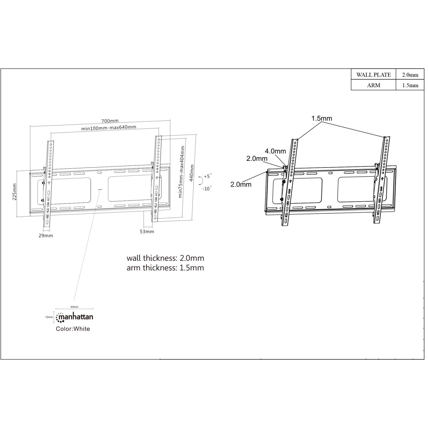 Universal TV-Wandhalterung, neigbar und horizontal nachjustierbar Image 7