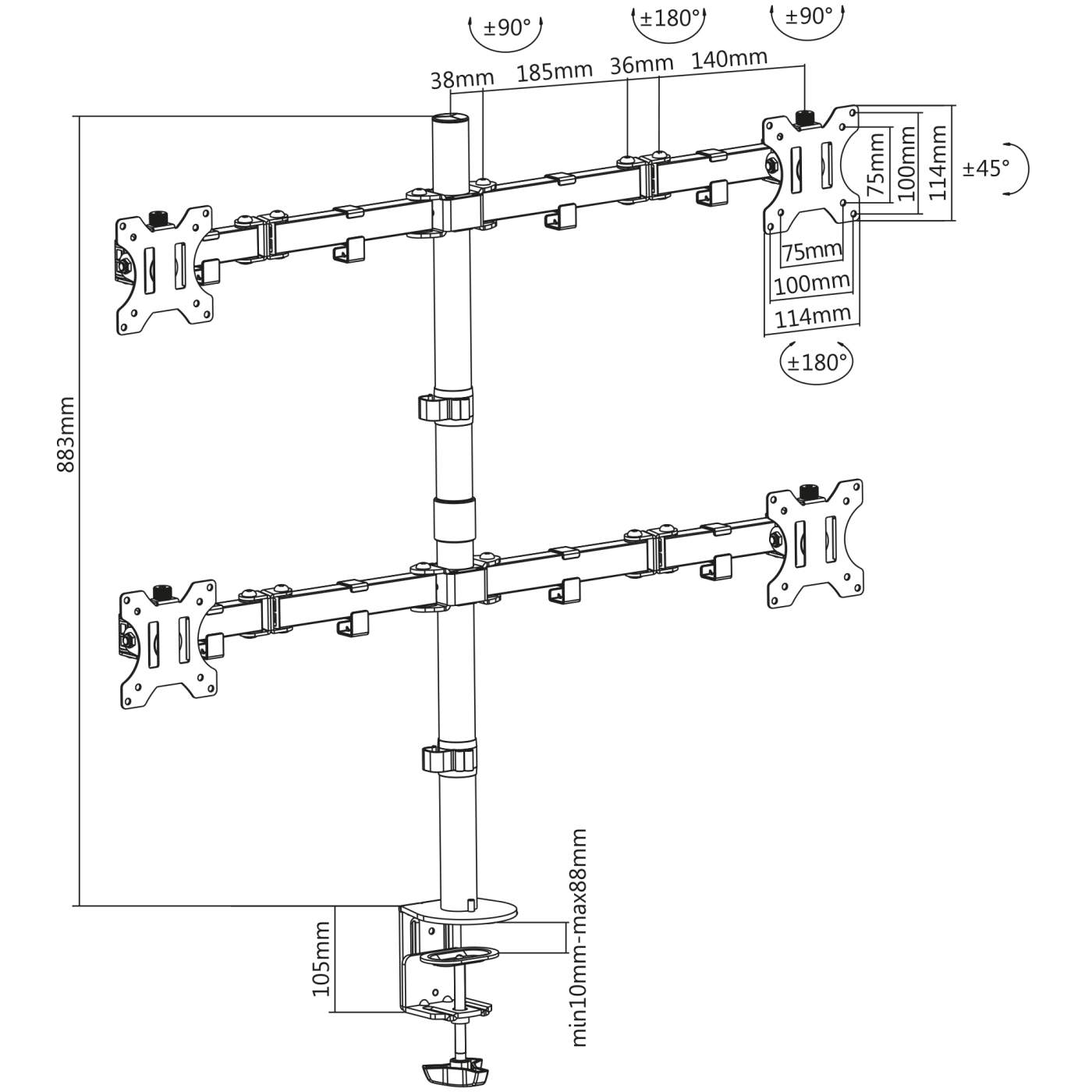 Tischhalterung mit Monitorarm für vier Displays Image 6