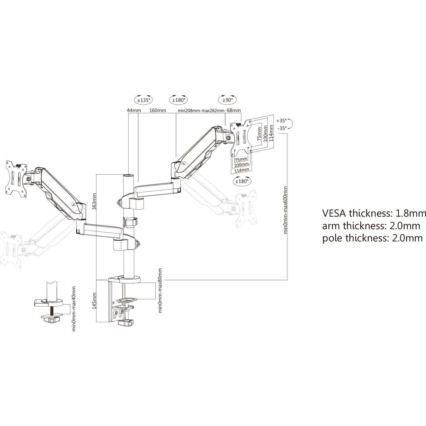 Universal-Tischhalterung mit Gasdruckfeder für zwei Monitore Image 11