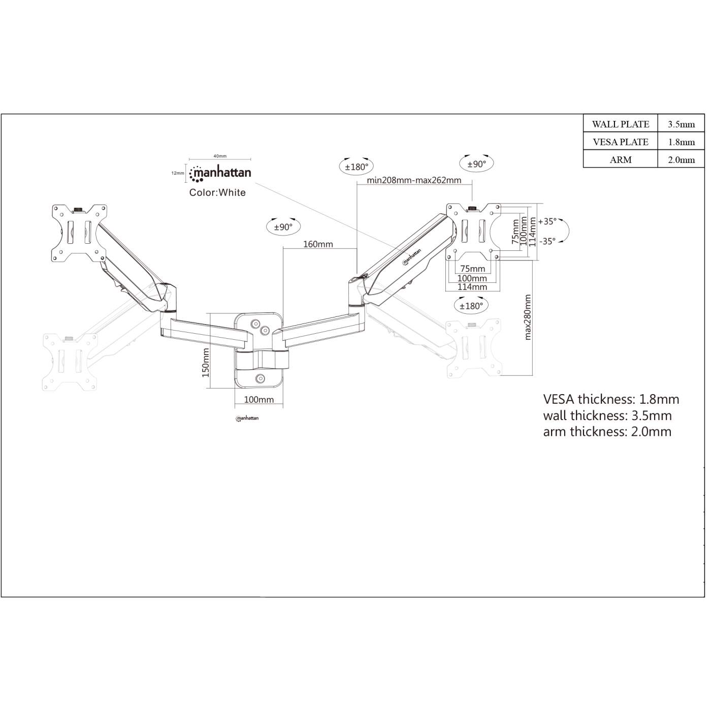 Universal-Wandhalterung mit Gasdruckfeder für zwei Monitore Image 8